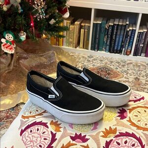 Black & White Slip-On Platform Vans